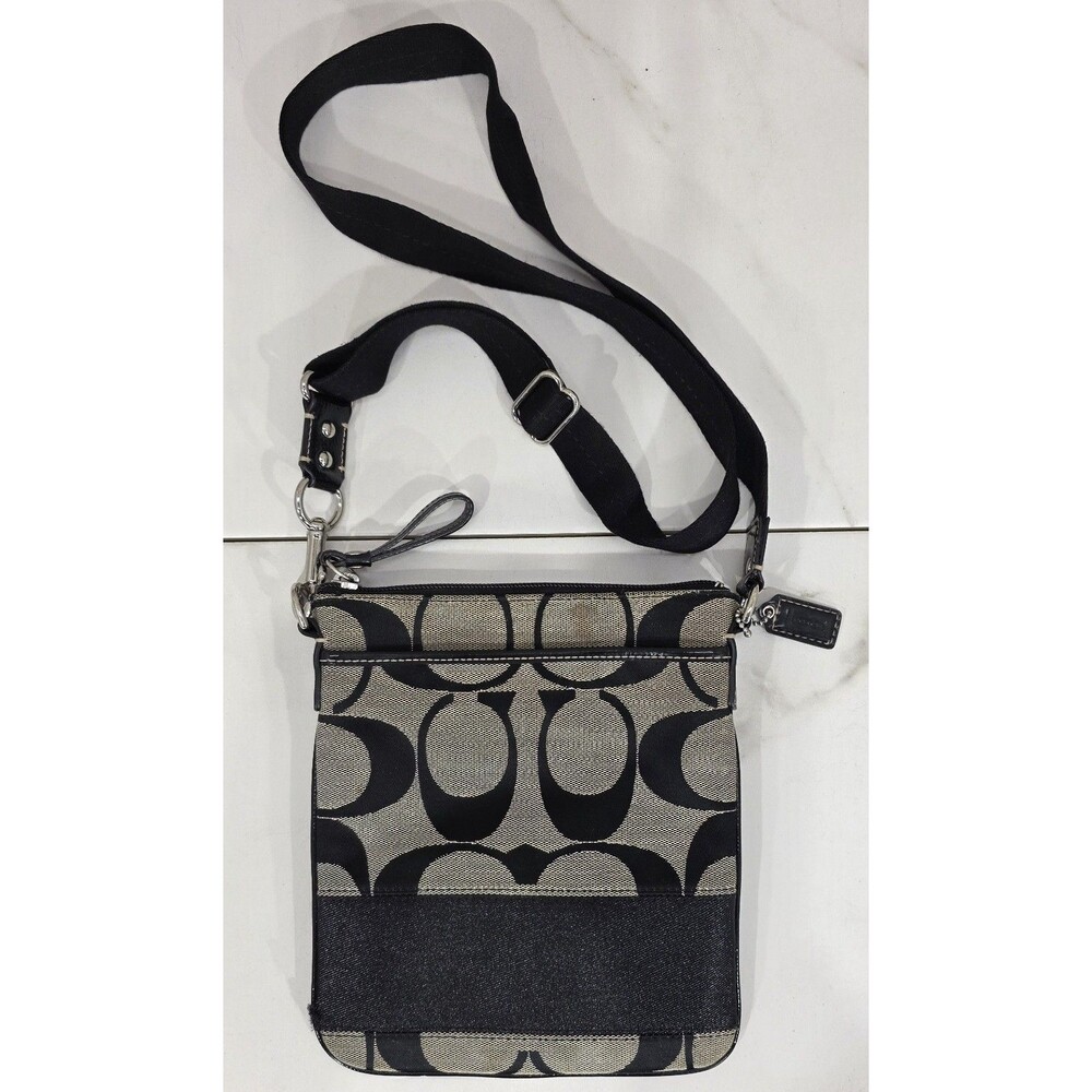 Vintage Coach Signature Stripe Crossbody Messenger File Bag Jacquard Black Gray